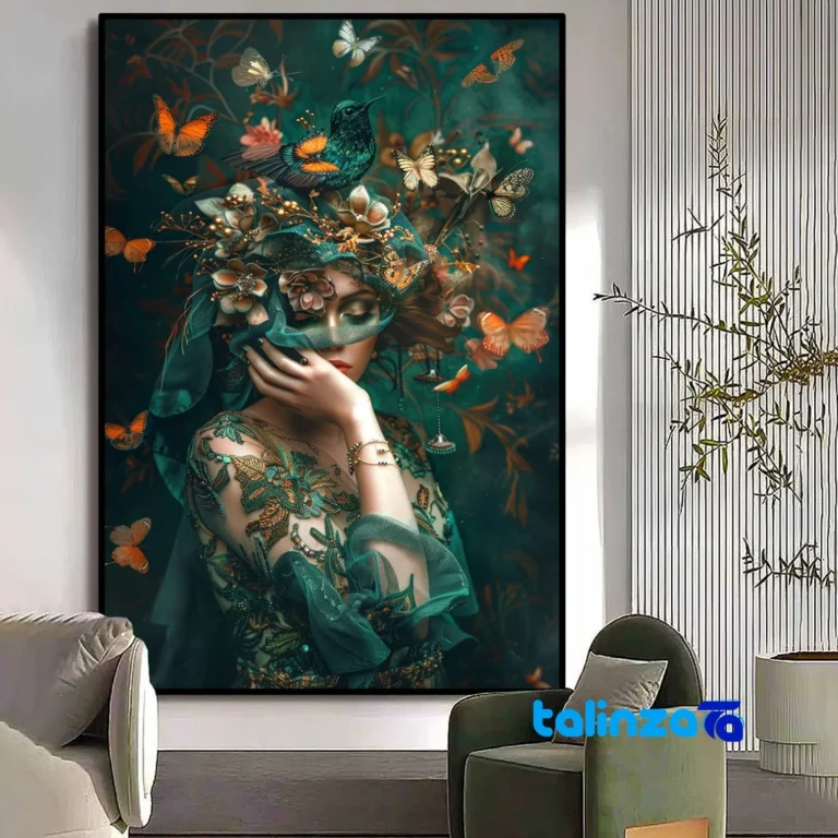 Front view of Decorative Portrait Wall Art Butterfly Design and key details