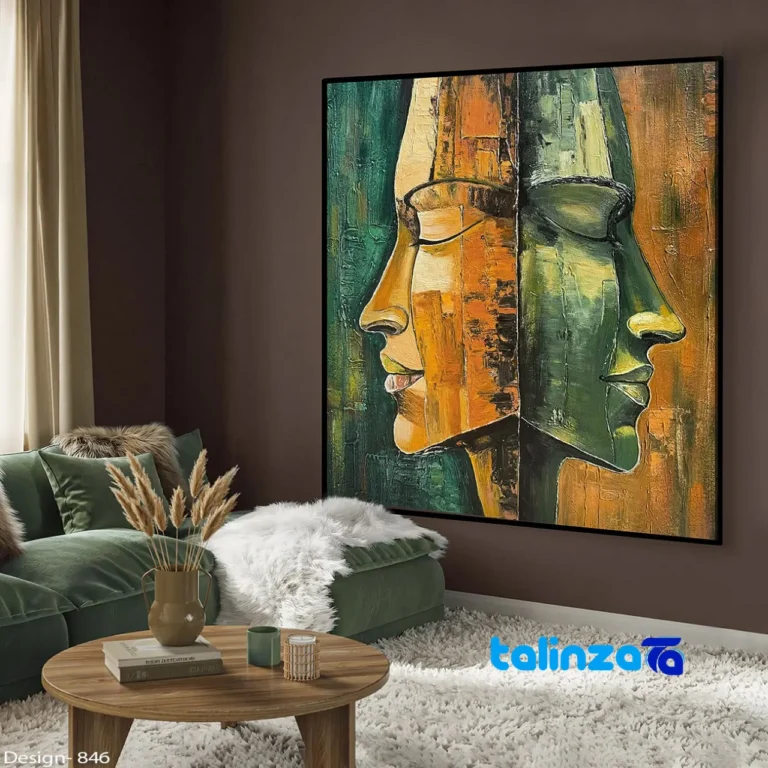 Modern Decorative Face Art Print Black Frame Simple design and key details (Front view)