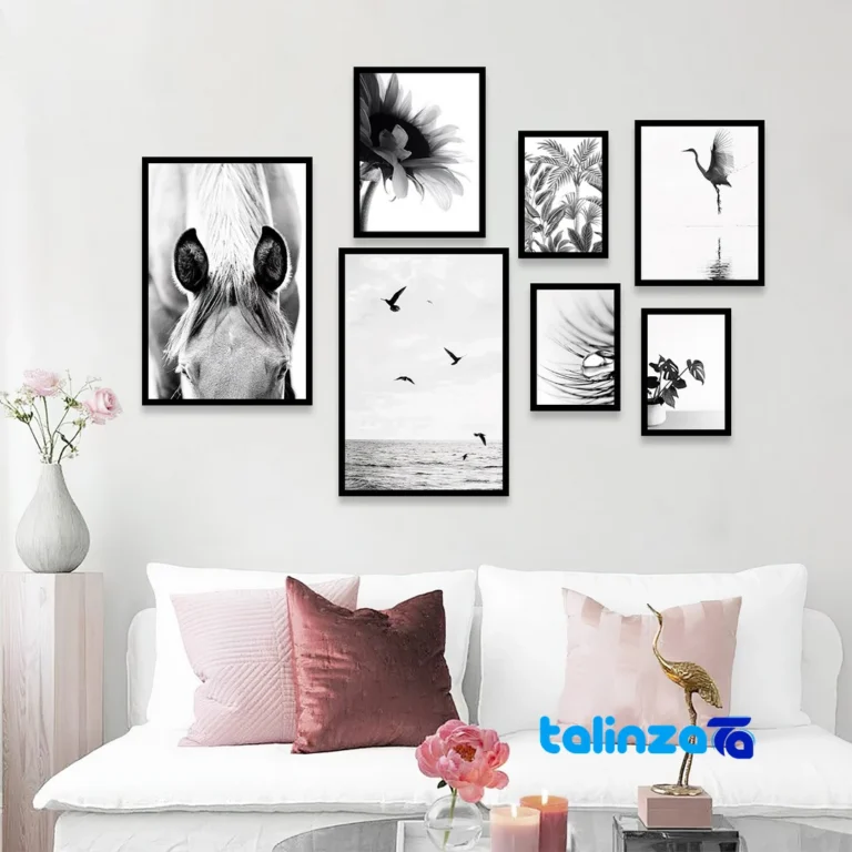Front view of B-1108 Decorative Wall Art Set - Black and White Wall-mounted design key details