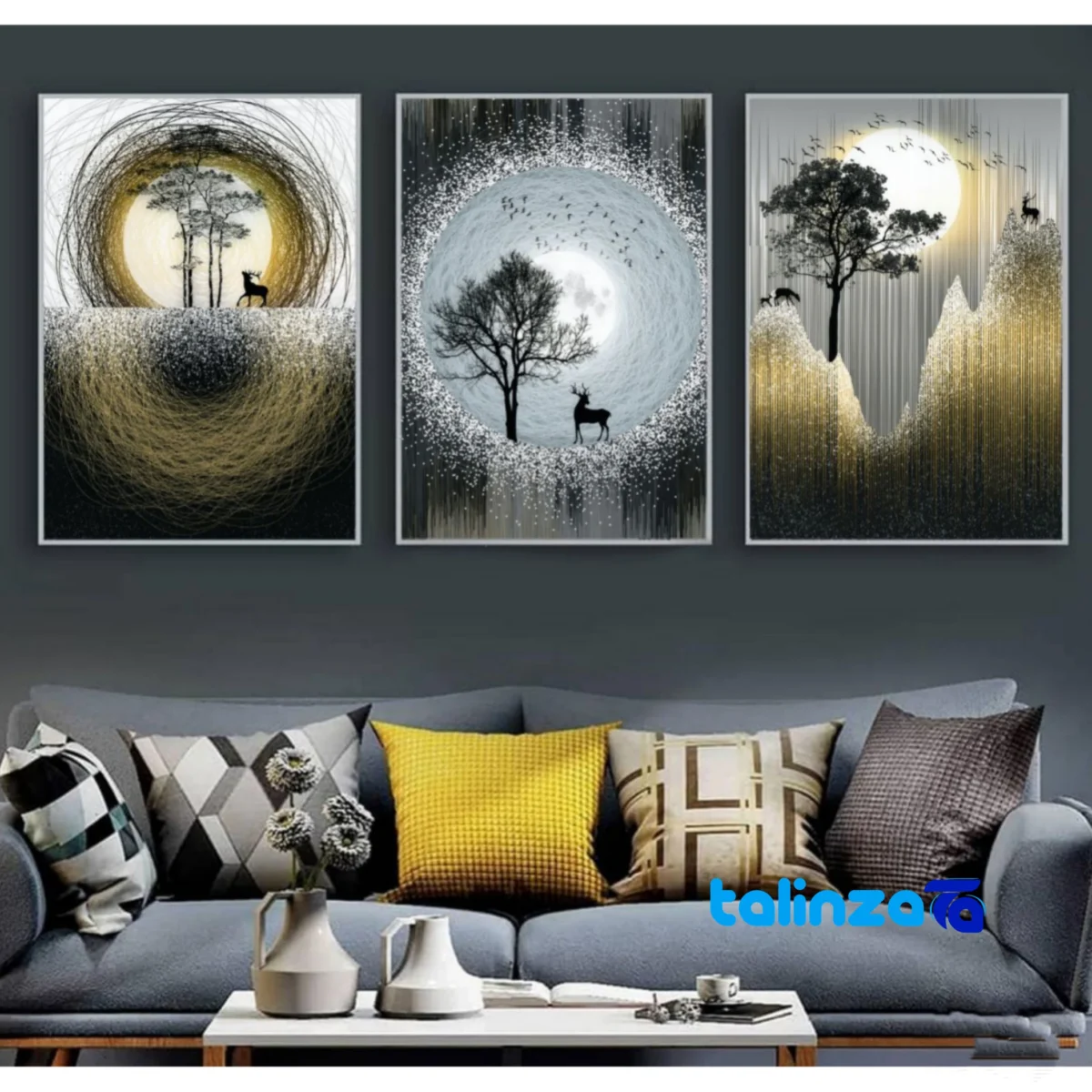 Front view of Decorative Wall Art Set 3 Pieces design and key details