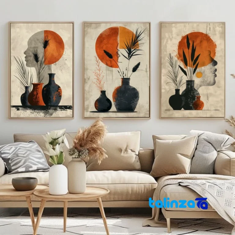 Atrisa Modern Art Set 3-Piece Beige Framed - Front view showing design and key details