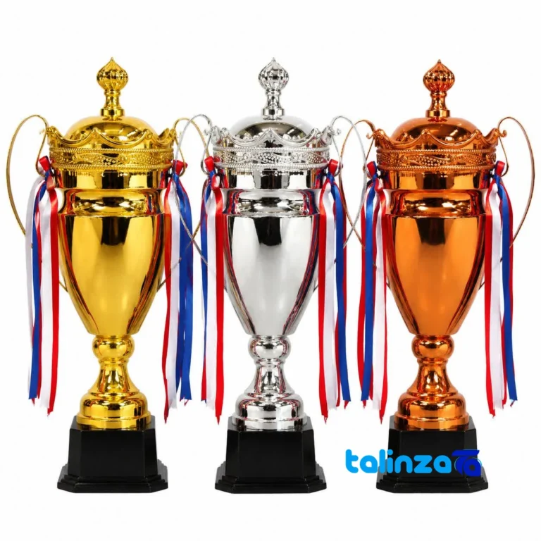 IR041 Trophy Cup Model Statue Set of 3 - Front view showing design and key details