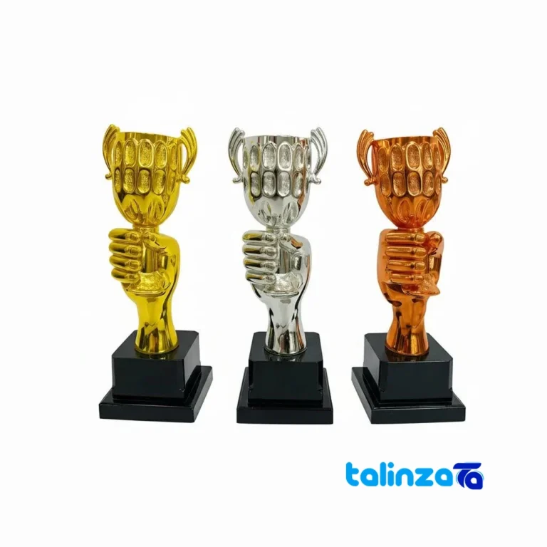 Front view of IR014 Trophy Cup Model Sculpture Set 3 design and key details