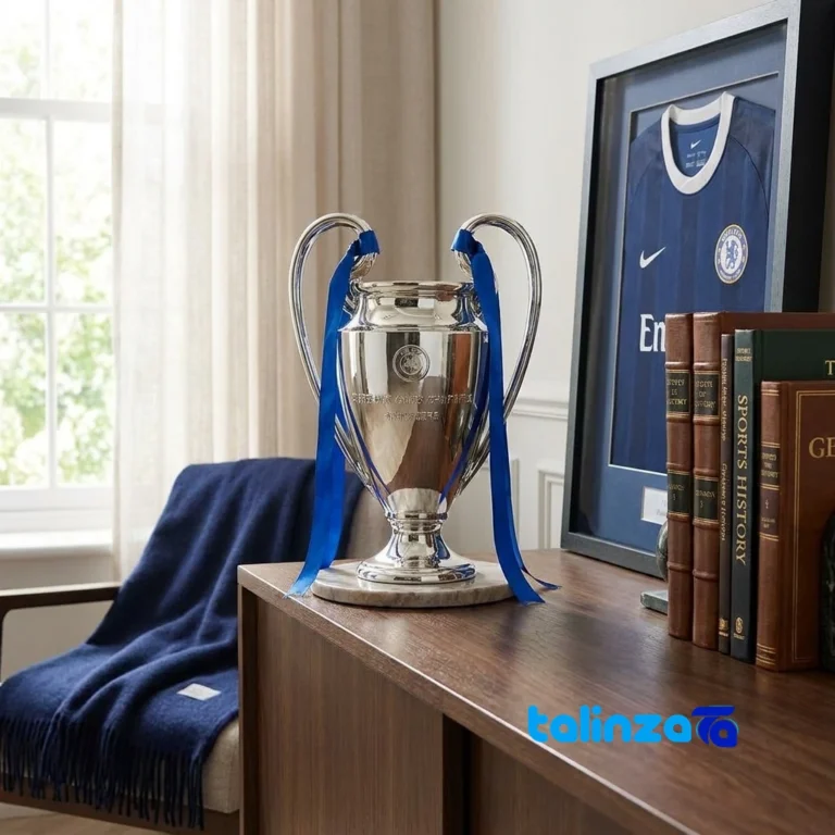 Champions League Trophy Model Sculpture Modern Design and key details (Front view)