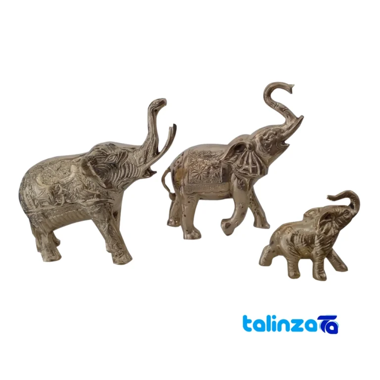 Brass Elephant Statue Set - Charming Trio design and key details (Front view)