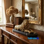 Sitting Lion Statue - Elegant Bronze Craftsmanship - Front view showing design and key details