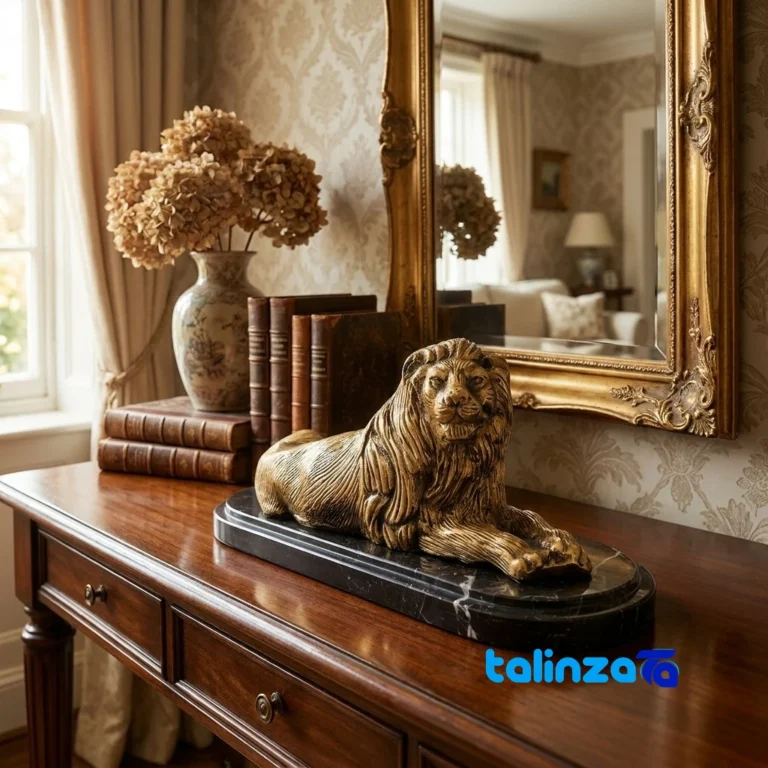 Sitting Lion Statue - Elegant Bronze Craftsmanship - Front view showing design and key details