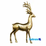 Front view of Brass Deer Sculpture Handmade Artistry design and key details