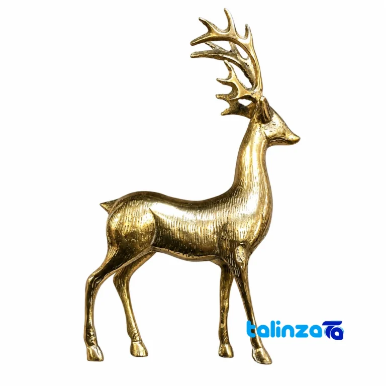 Front view of Brass Deer Sculpture Handmade Artistry design and key details