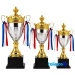 Front view of IR049 Trophy Cup Model Statue Set - Modern Design and key details