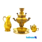 H-1267 Brass Charcoal Samovar Set Decorative 5-Piece design and key details (Front view)