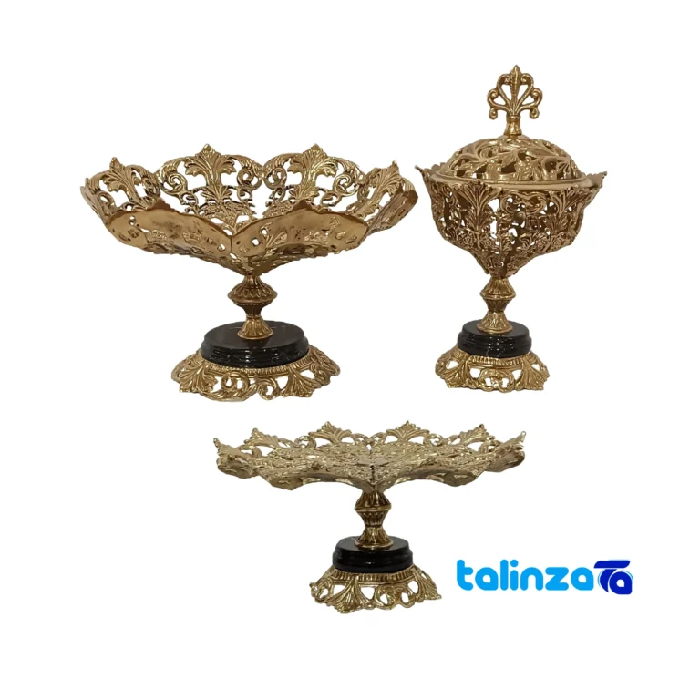 Brass Petal Design 3-Piece Serving Set and key details (Front view)