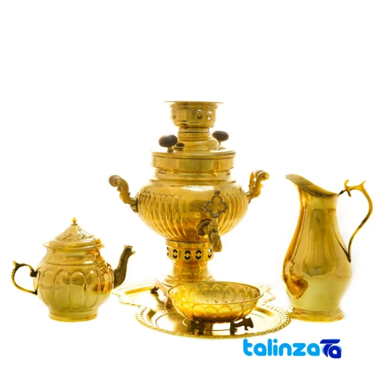 H-1266 Brass Charcoal Samovar Set Decorative 5-Piece - Front view showing design and key details