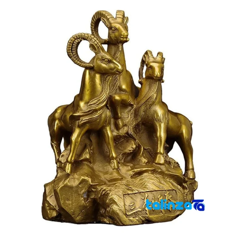Chingan Bronze Sculpture Three Rams on Rock design and key details (Front view)