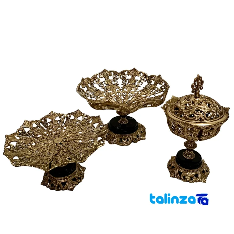 H-2033 Brass Serving Set Decorative Stone Base - Front view showing design and key details