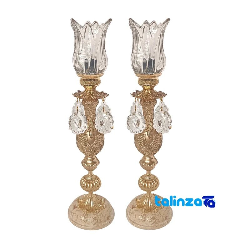 Brass Candle Holder Set H-1347 Elegant Design saffron grade and packaging (Front view)