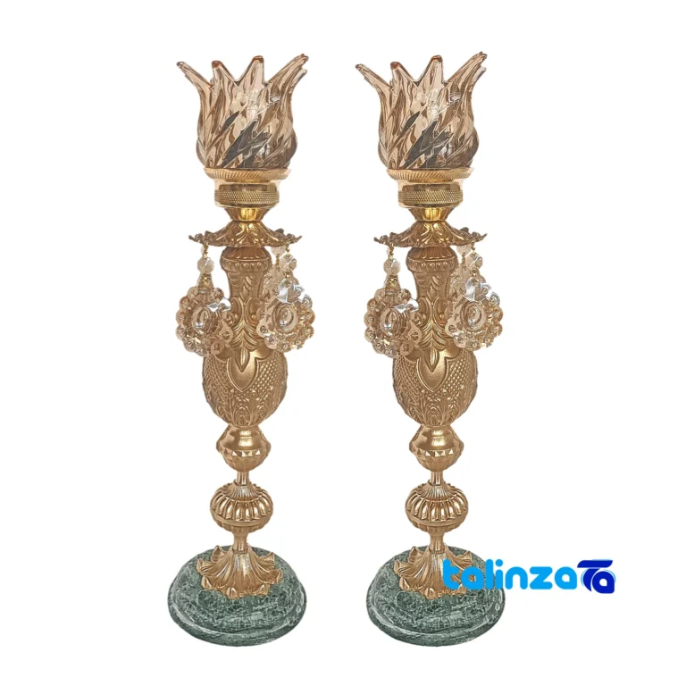 H-1351 Brass Candle Holder Set Elegant Design - Front view showing and key details