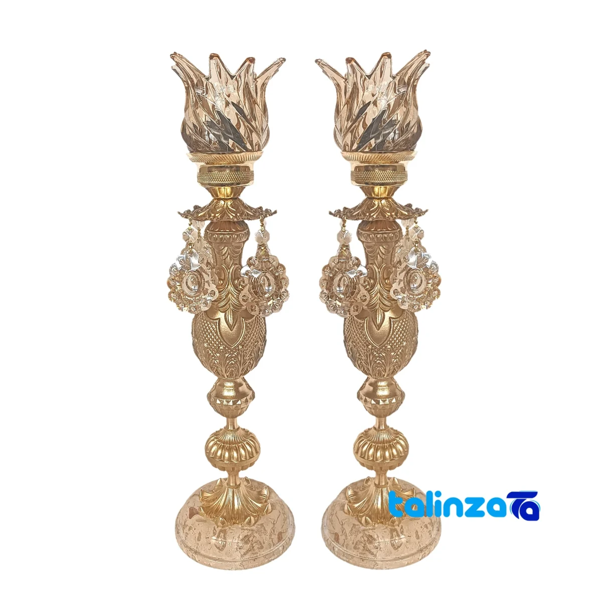 Brass Candle Holder Set H-1352 Elegant Design - Front view showing and key details