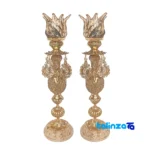Brass Candle Holder Set H-1352 Elegant Design - Front view showing and key details
