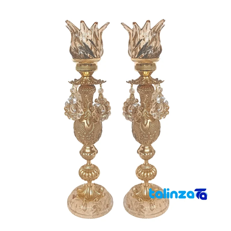 Brass Candle Holder Set H-1352 Elegant Design - Front view showing and key details