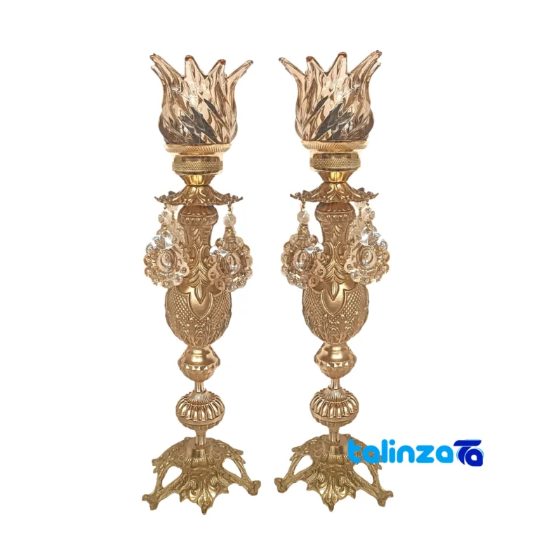 H-1354 Brass Candle Holder Set Elegant Design and key details (Front view)