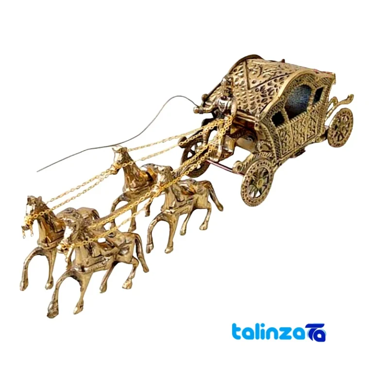 Brass Decorative Carriage with Four Horses H-1186 - Front view showing design and key details