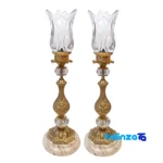Front view of Emperor Brass Candle Holder Set Two design and key details