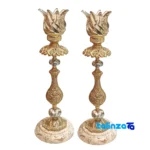 Emperor Brass Candle Holder Set of Two - Front view showing saffron grade and packaging
