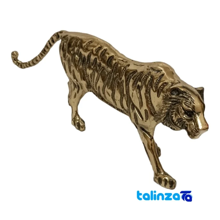 Brass Tiger Sculpture Decorative Art Piece - Front view showing design and key details