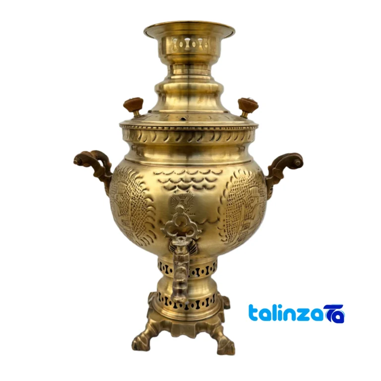 Brass Charcoal Samovar - Front view design and key details