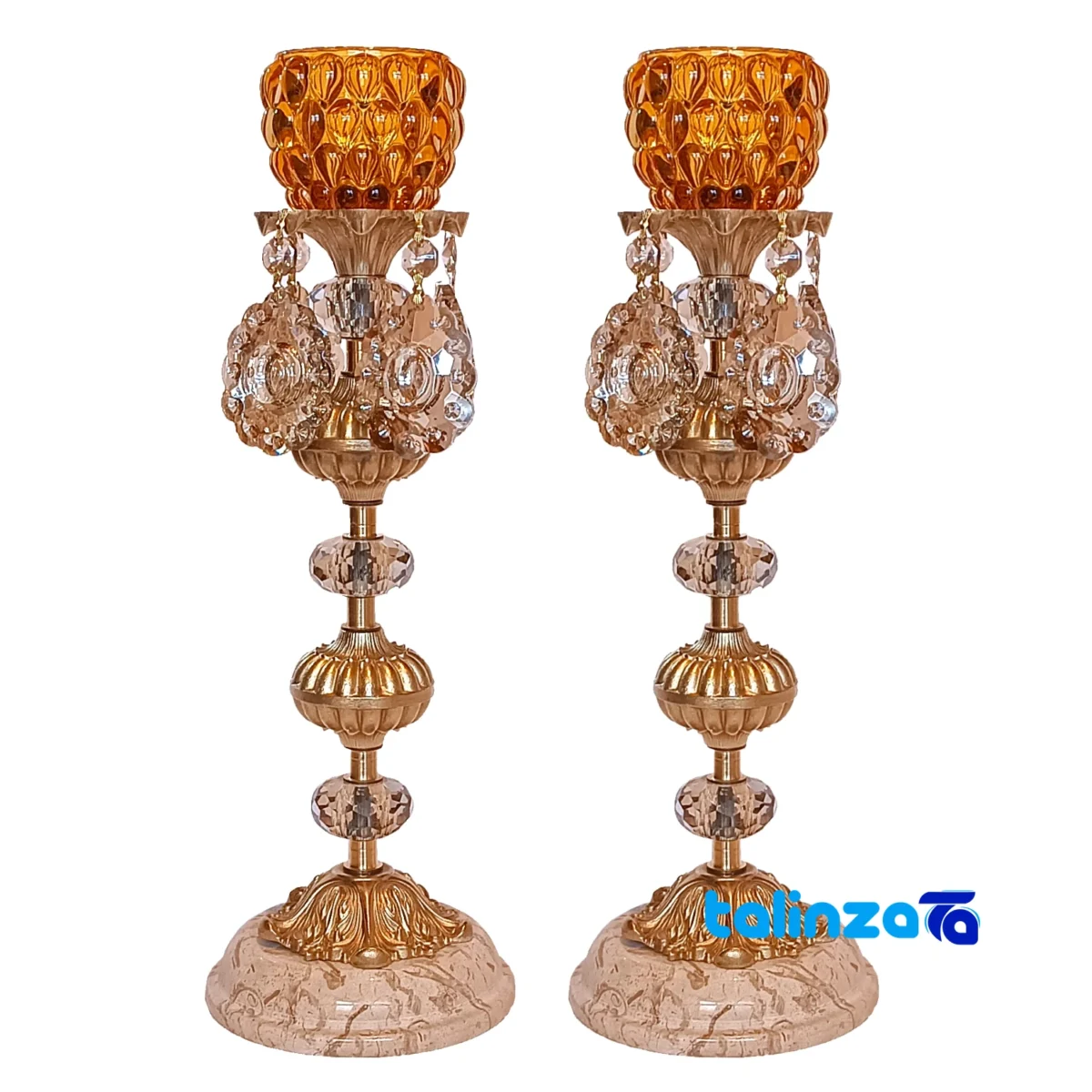 Brass Candle Holder Set H-1327 Elegant Design saffron grade and packaging (Front view)