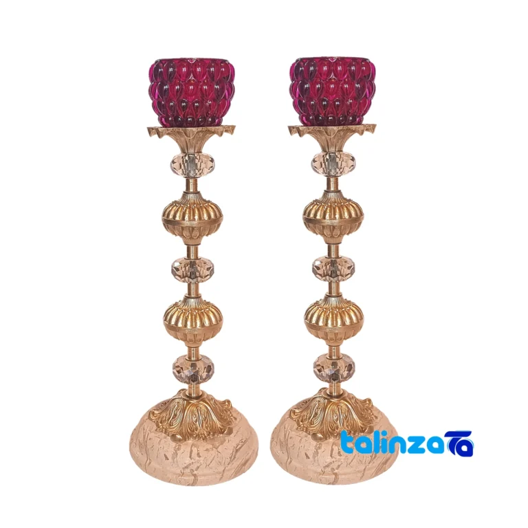 H-1325 Brass Candle Holder Set of Two - Front view showing design and key details