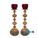 H-1331 Brass Candle Holder Set of Two - Front view showing design and key details