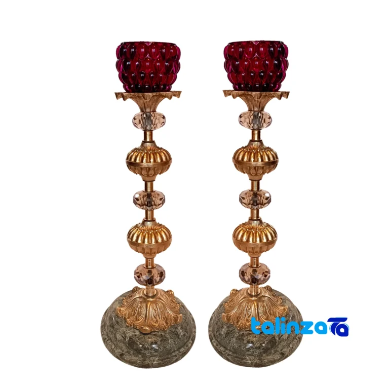 H-1331 Brass Candle Holder Set of Two - Front view showing design and key details