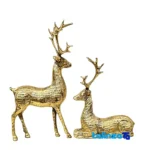 Brass Deer Figurine Set - Decorative Charm - Front view showing design and key details