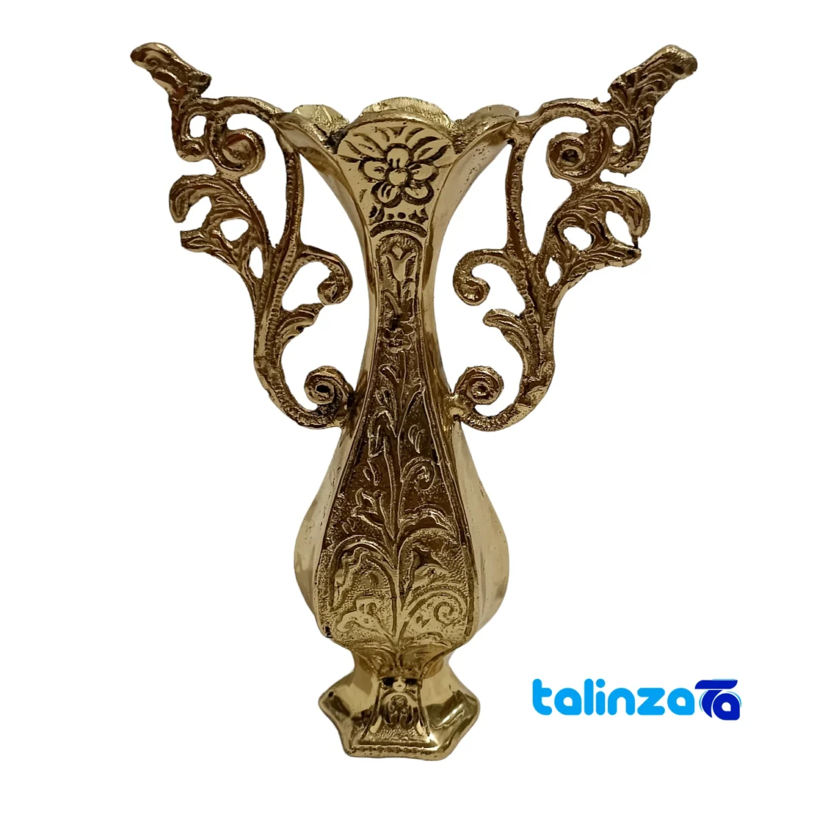 Brass Tabletop Vase - Front view design and key details