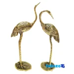 Brass Decorative Crane Model - Set of 2 - Front view showing design and key details