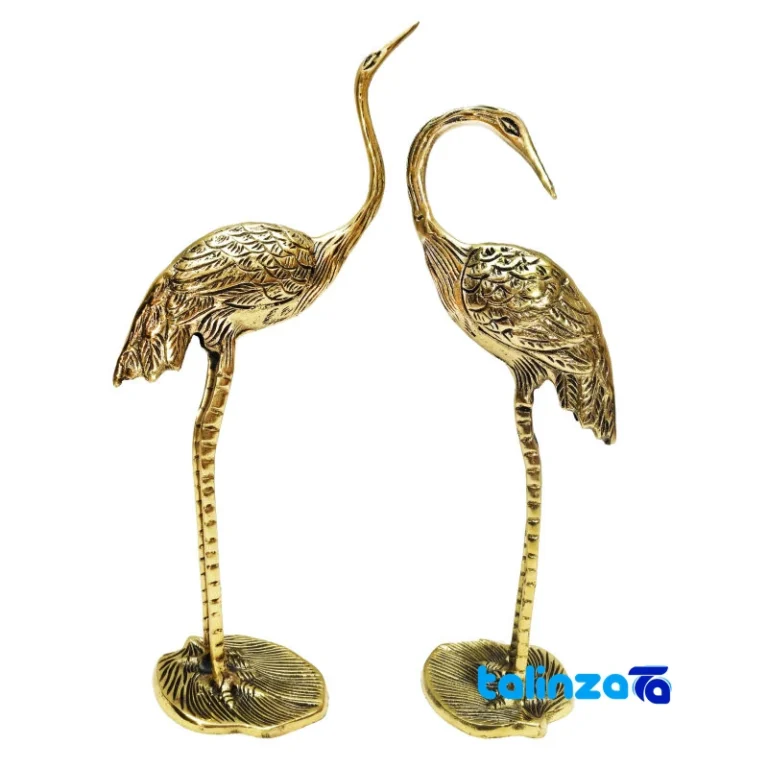 Brass Decorative Crane Model - Set of 2 - Front view showing design and key details