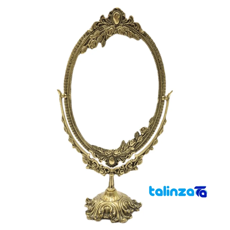 Brass Mirror Decorative Resilient Design 19x12x35 cm - Front view showing and key details