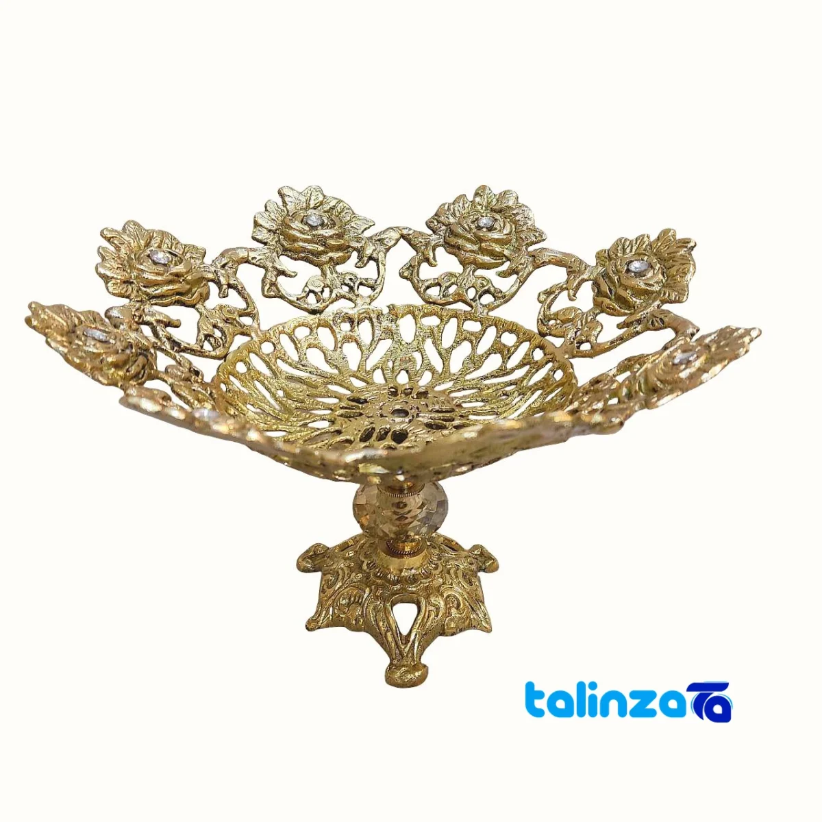 Bronze Rose Design Fruit Bowl - Front view showing and key details