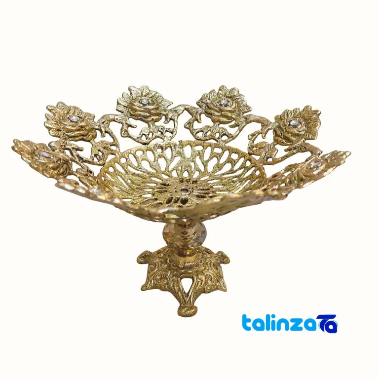 Bronze Rose Design Fruit Bowl - Front view showing and key details