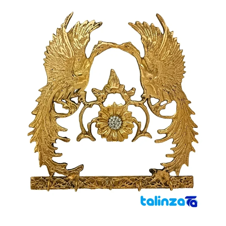 Simorgh Brass Key Holder Decorative Charm - Front view showing design and details