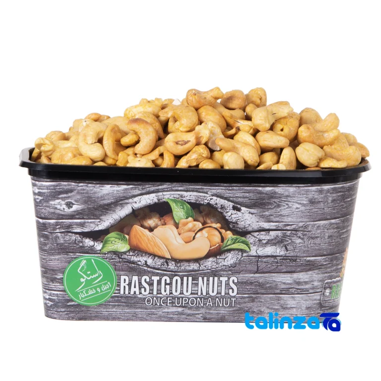 Akbar Rastgoo Cashew Nuts Roasted 630 grams design and key details (Front view)