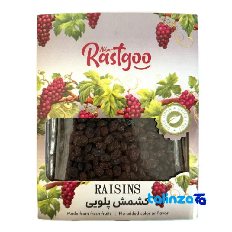 Akbar Rastgoo Raisins Plump Variety - Front view showing design and key details