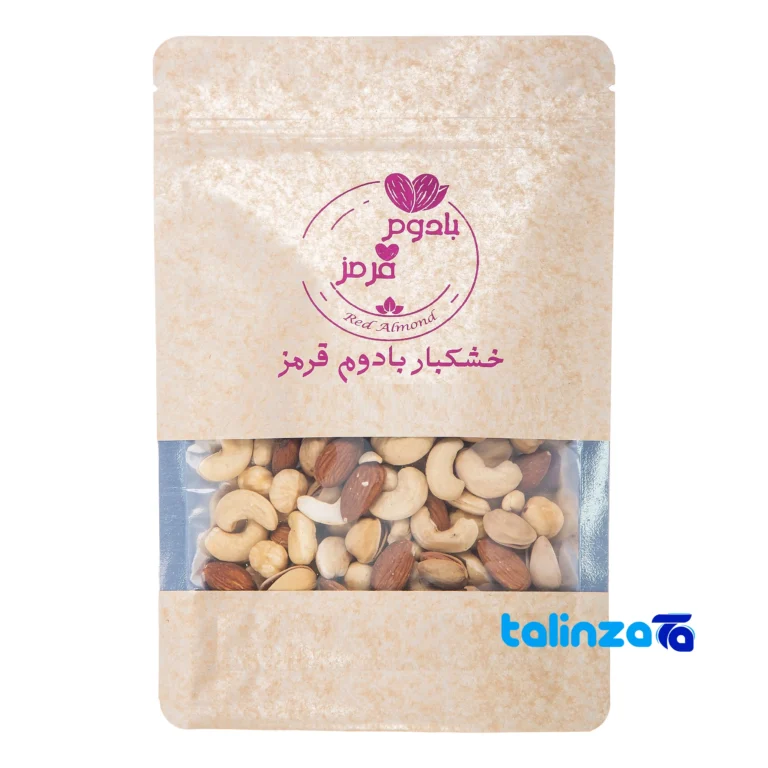 Front view of Raw Four-Nut Mix Red Almonds Salted 1000 grams design and key details