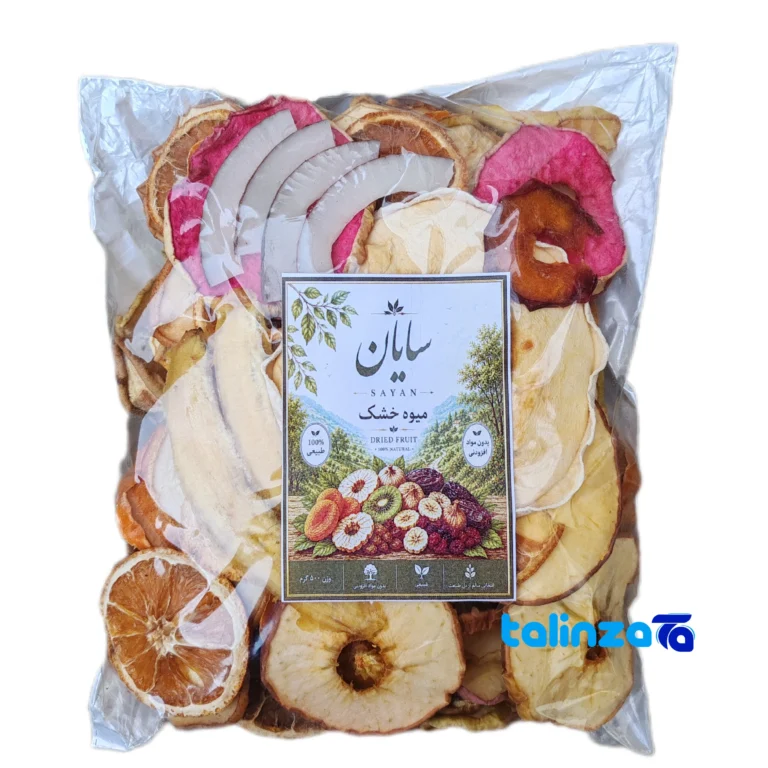 Front view of Sayan Mixed Dried Fruits Snack Plastic design and key details