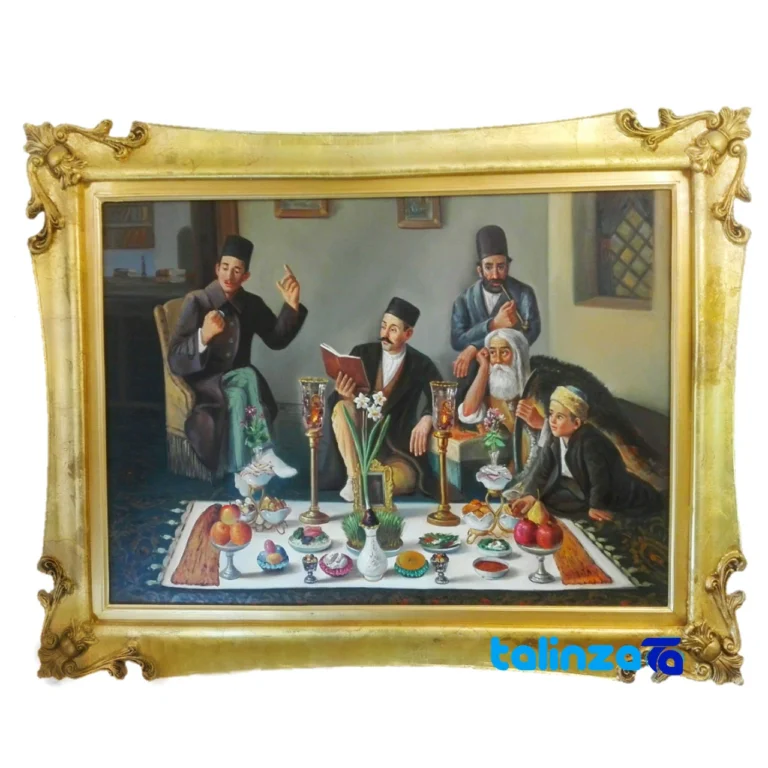 Haft-Seen table oil painting - Front view design and key details
