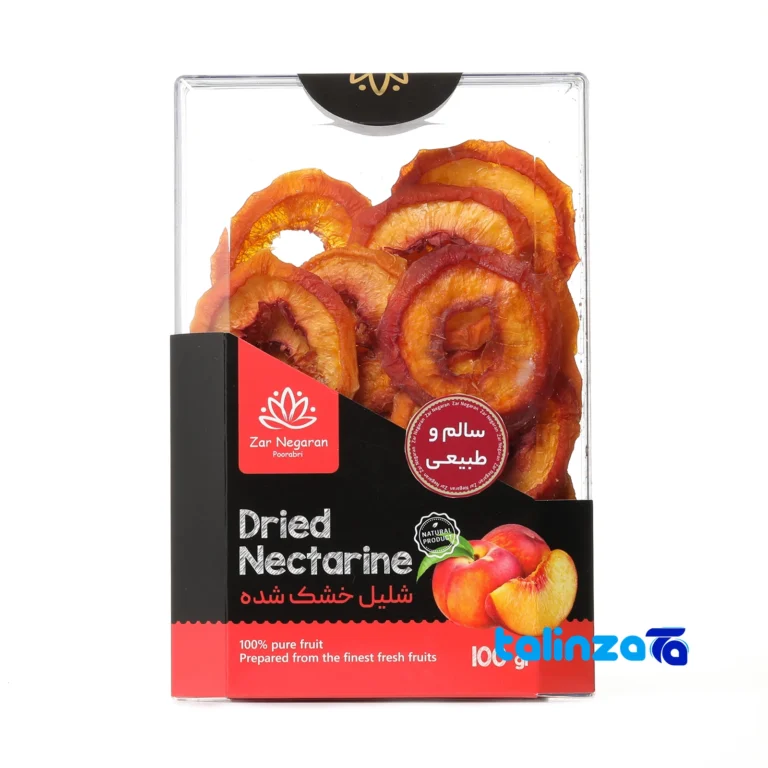 Zarnegaraan Dried Nectarine Organic Snack design and key details (Front view)