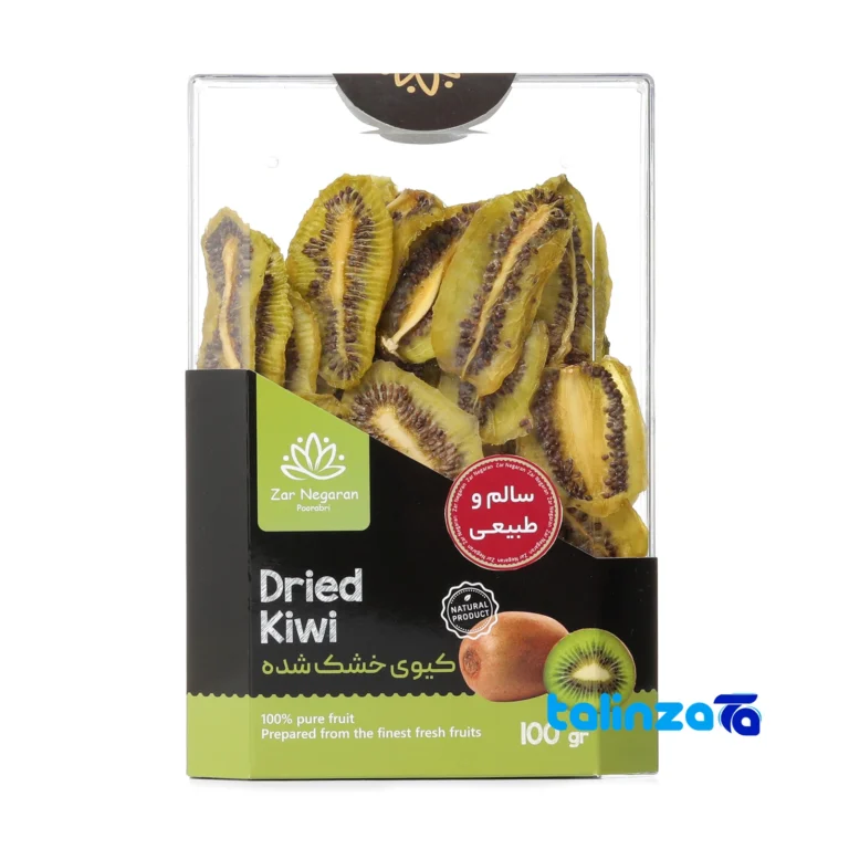 Front view of Zarngaran Dried Kiwi Organic Snack design and key details