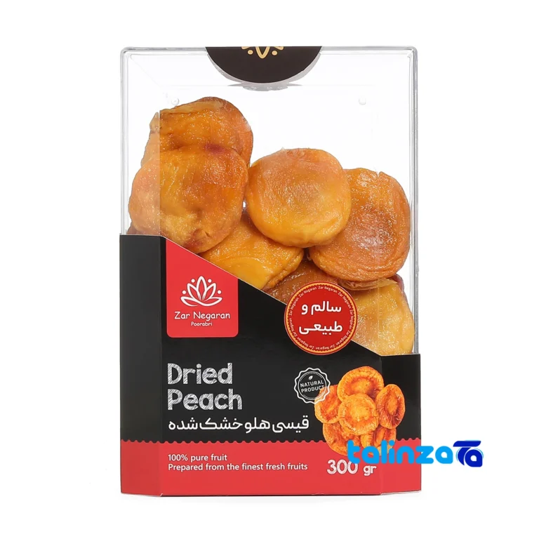 Zarngaran Dried Peach Slices Organic 300 grams - Front view showing design and key details